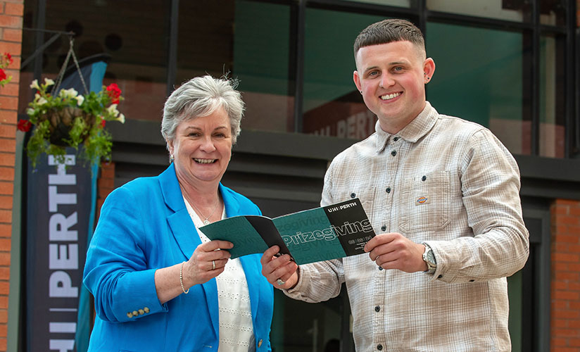 Dr Margaret Cook, Principal and Chief Executive with Prizegiving Guest Speaker lain Mackenzie