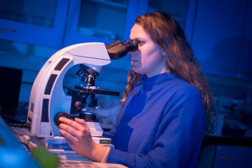 UHI PhD student Jasmin in the lab at Orkney College