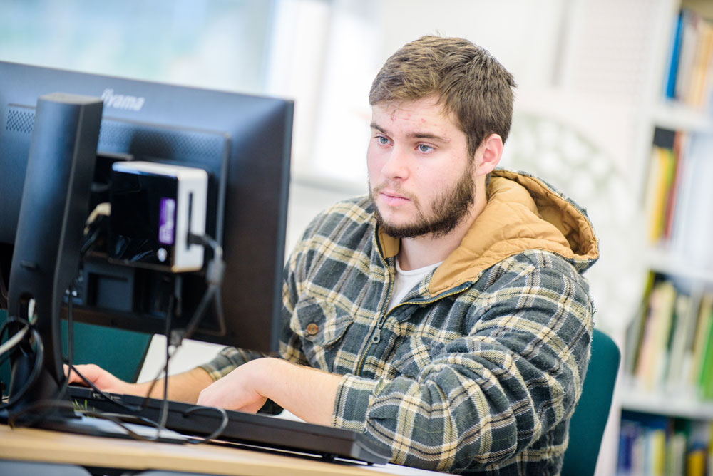 A student working at a computer