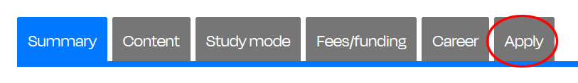 Screenshot of the course page tabs, circling the 'apply' tab