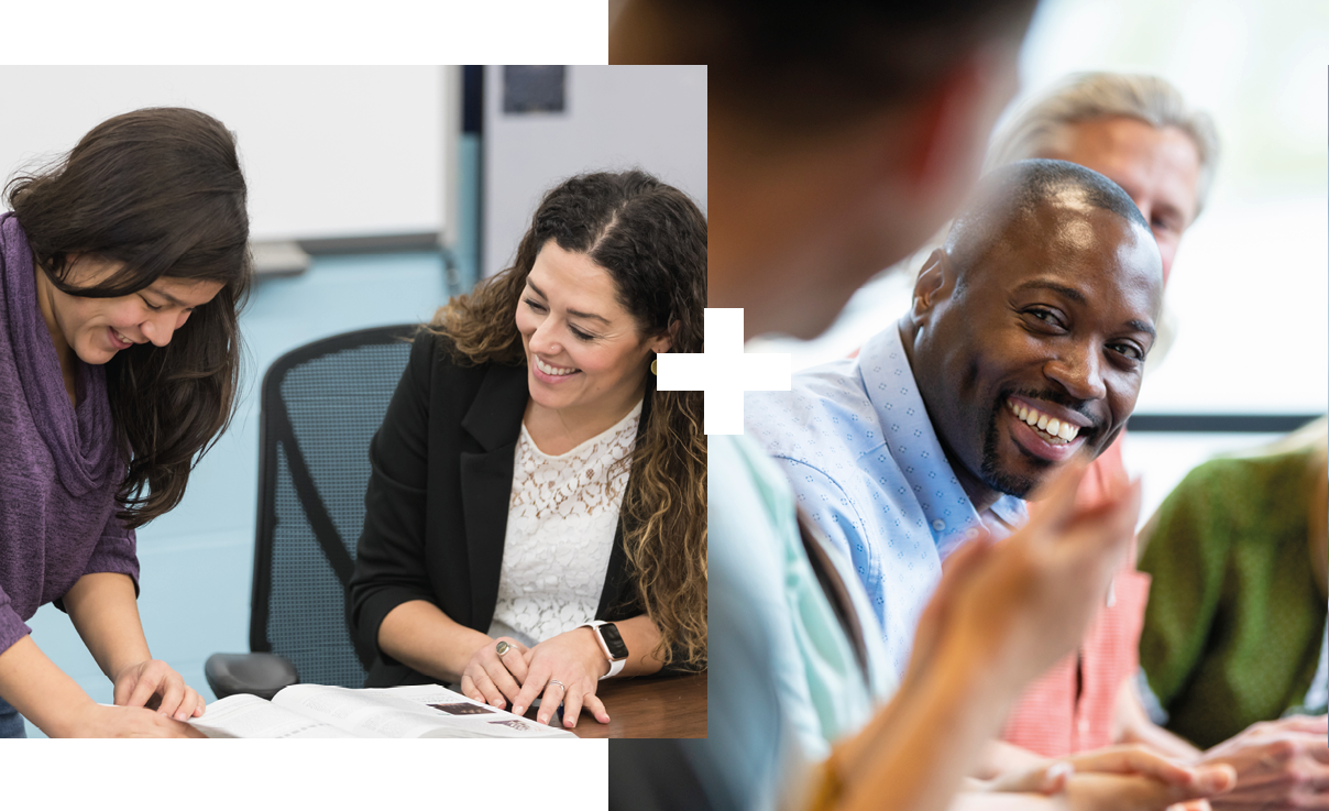 Collage of 2 | Women working | People in a meeting