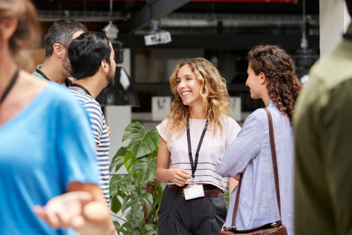 People talking at a conference