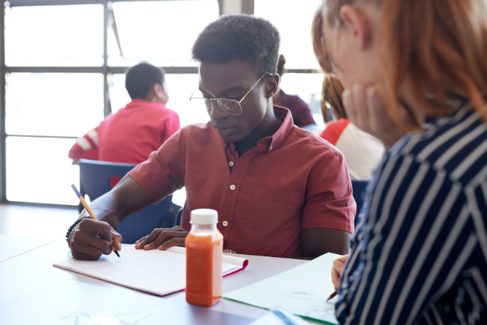 Students working in a classroom