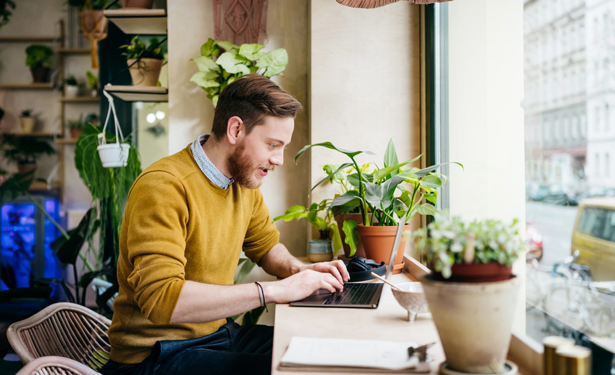 Man working at home on a laptop