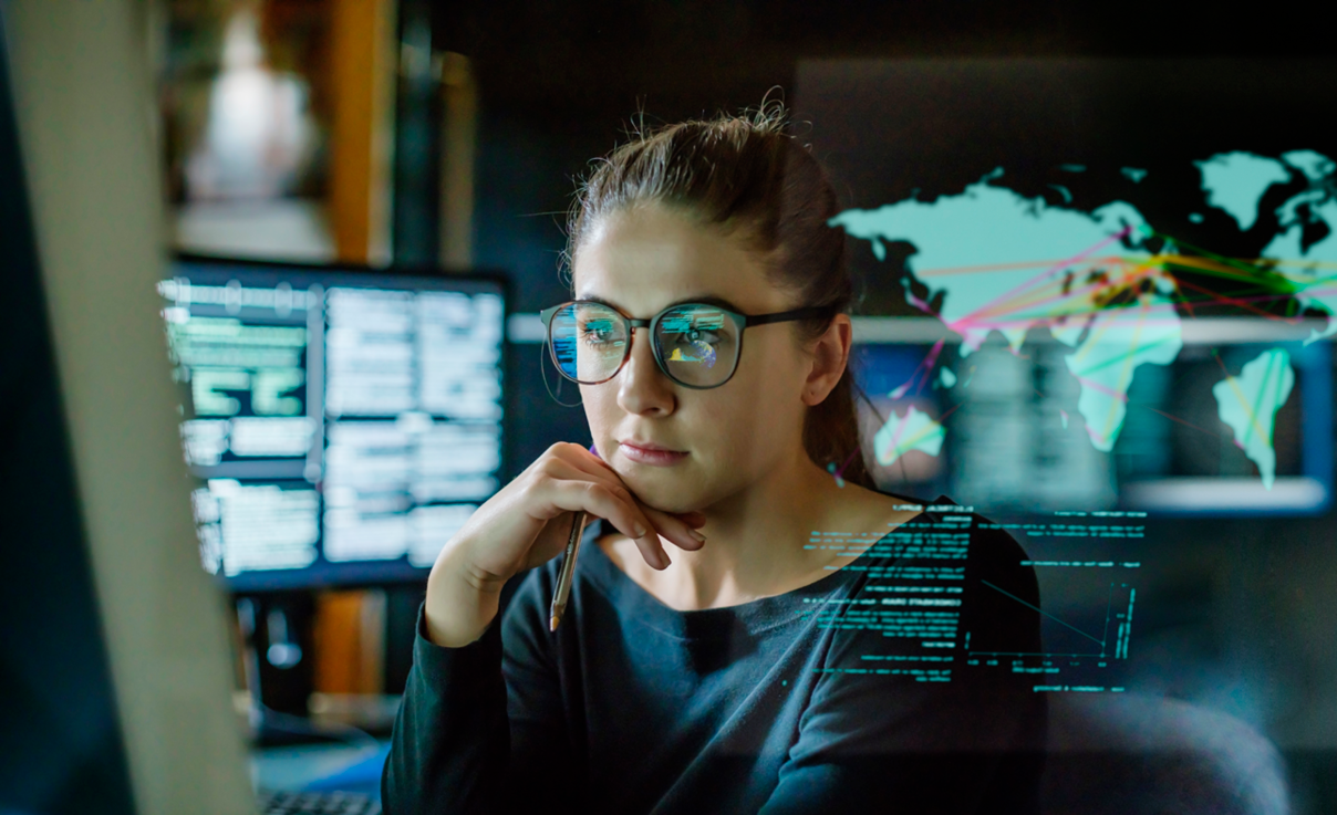 Woman looking at data